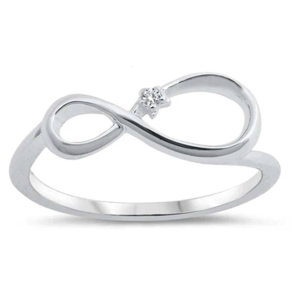 Sterling Silver CZ Ring – Infinity Accent with Solitaire Sparkle (Size 7)